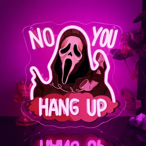 No You Hang Up Skull Neon Sign Bright Led Halloween Decor for Spooky Bar & Costume Party with Dimmable USB Power and 24.8 Inch Hanging Chain