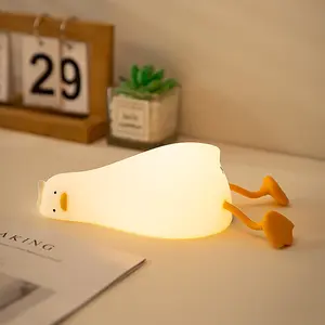 LED Lying Flat Duck Night Light, 3 Level Dimmable Nursery Nightlight,Cute Lamps Silicone Squishy Light Up Duck,Rechargeable Bedside Touch Lamp for Breastfeeding Toddler Baby Kids Decor, Adjustable Lighting