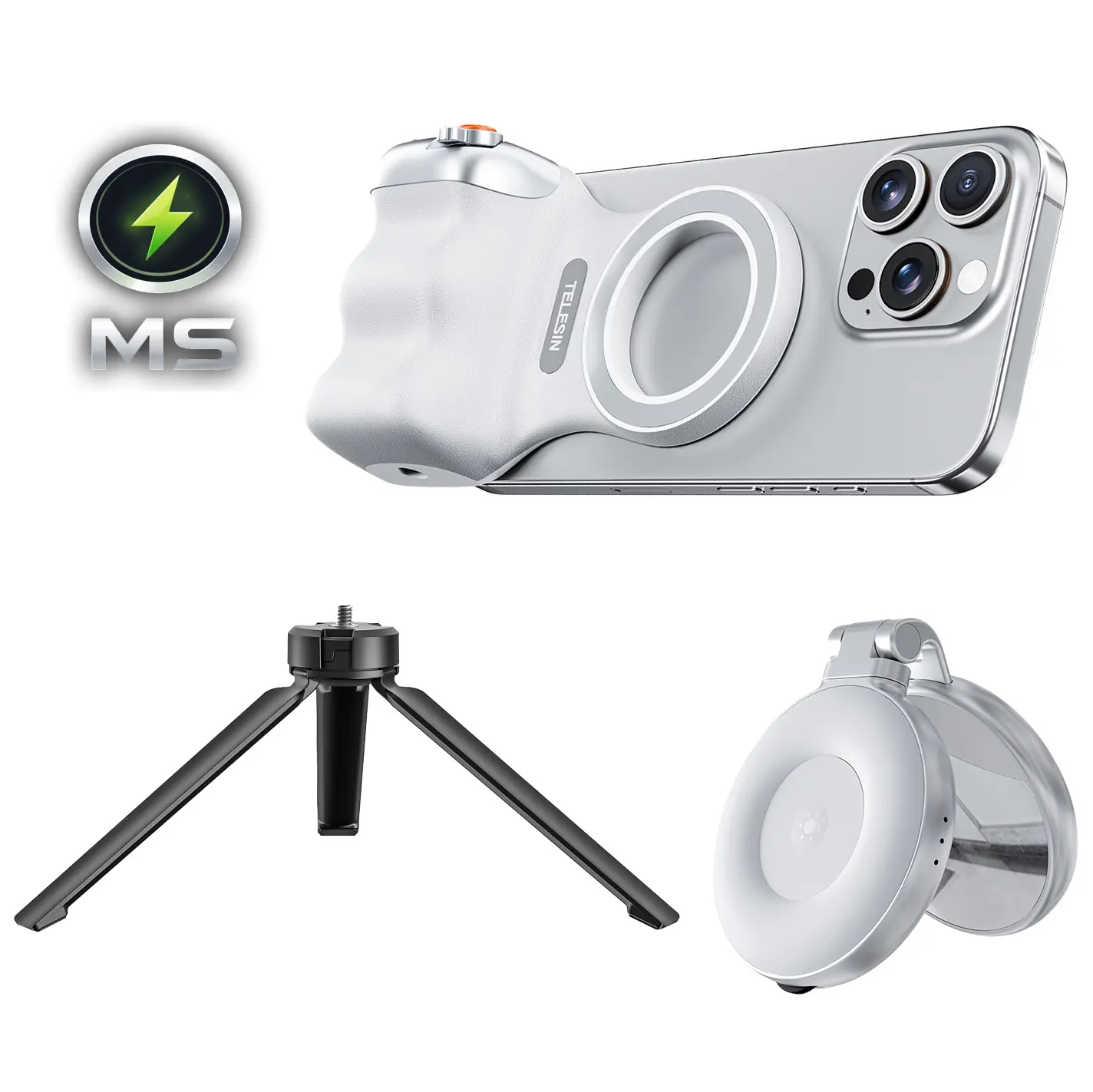 MagSafe Camera Grip Pro with Magnetic LED Light & Tripod Stand Phones - One-Tap Shutter, Precision Zoom, Removable Remote for Selfies & Group Shots, iPhone and Android Compatible