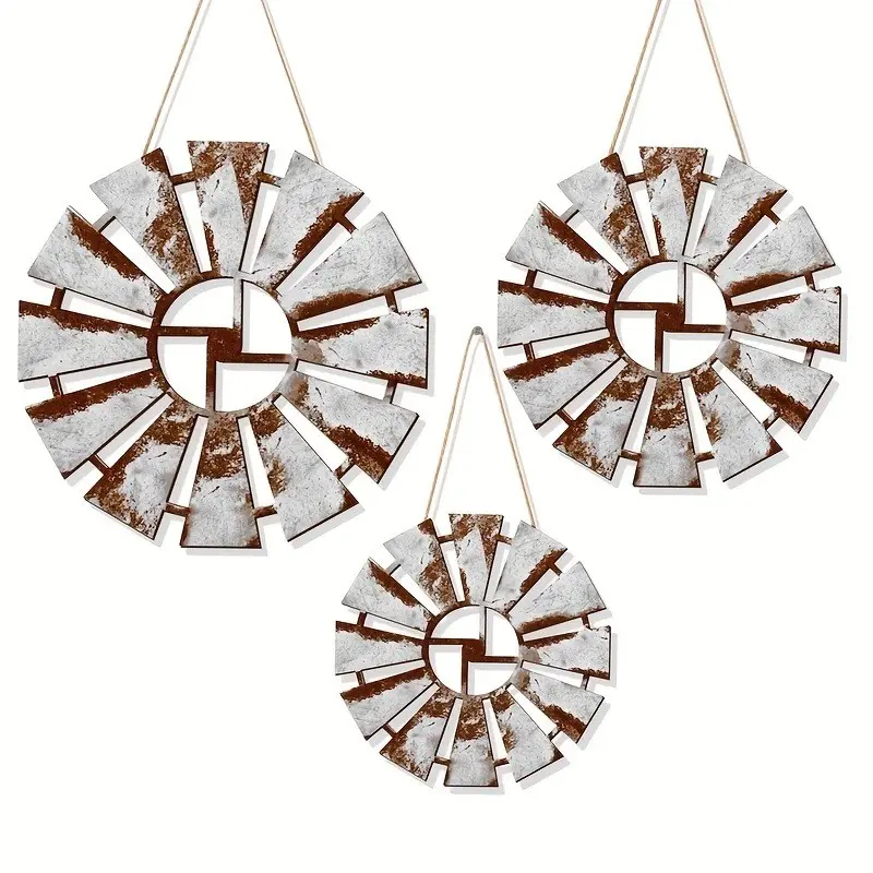 3-Piece Wooden Windmill Wall Decor Set, Hanging Home Decor, Interior Wall Decor, Rustic Farmhouse Art Decoration for Living Room Bedroom Patio Office Shop, Vintage Kitchen Wall Ornament, Home Ornaments