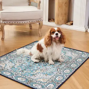 Bohemian Pet Mat - Stain & Urine Resistant Washable Floor Rug, Non-Slip Sofa & Coffee Table Protector for Cats & Dogs, Easy-Care Boho Home Decor