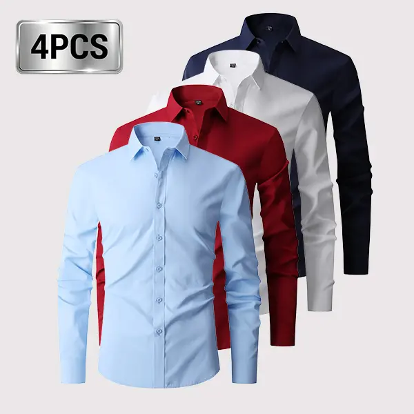 4PCS Men’s Dress Shirts, Long Sleeve Slim Fit Button Down Shirt Pack - Solid Business Casual Men’s Clothing Tops Multipack