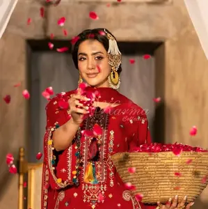 Karma 3 pc stitched chiffon suit with embroidered work long style shirt with dupatta and trouser