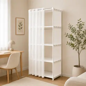 Multi-Layer Storage Cabinet, Rust-Resistant Metal Frame, Breathable Non-Woven Dustproof, Living Room & Bedroom Organizer, Student Desk Book Rack
