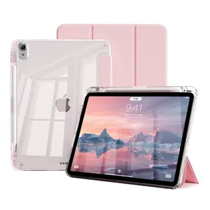 Suitable for iPad (A16) 11th generation/iPad 10(A14)/Mini6/7 (A17Pro)/4/5/Air6/Air7M4/M2/M3/iPad 7/8/9 ultra thin and lightweight protective case with pen slot, TPU hybrid transparent back panel, anti yellowing, automatic wake up/sleep