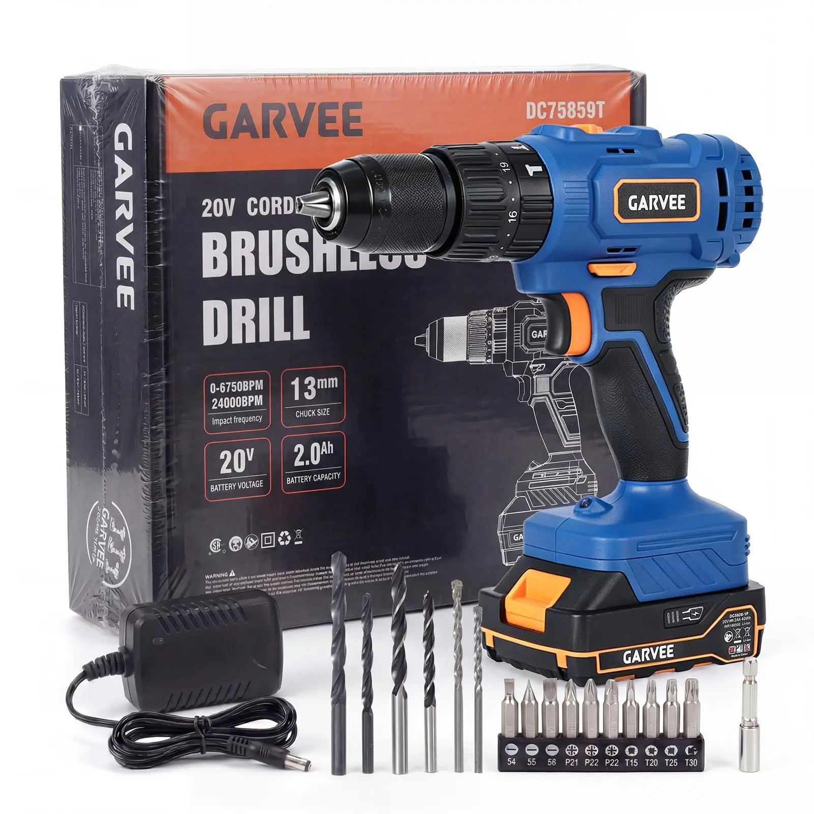 GAOMON 20V Power Cordless Hammer Drill Set, 1/2" Keyless Chuck, 20+1+1 Clutch