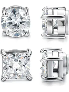 2 Pairs Stainless Steel Magnetic Stud Earrings Set for Men Women Non-piercing Cz Hypoallergenic 5-8mm, Ear Studs Earrings Jewelry