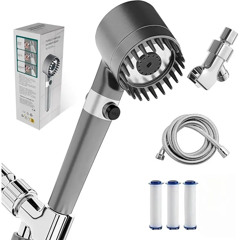Filtered Shower Head with Handheld,High Pressure Shower Heads 3 Spray Modes with ON/OFF Switch,Power Wash for Bathroom Cleaning,Removable Showerhead with Stainless Steel Hose/Bracket/Cotton Filters #SummerVibe ducha delujo  regadera para cartridge massage