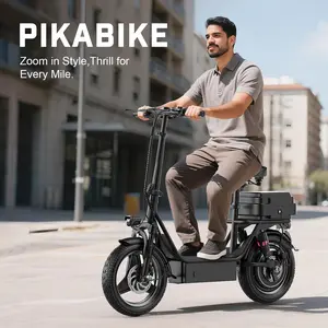 Pikabike K11 Electric Scooter Adults, 1200W Peak Motor, 48V 20Ah battery，20-40 Miles of Range Scooter with Seat, 25MPH Top Speed, Foldable Escooter with Rear Box/Basket for Pets and Cargo, Dual Suspension for Commuting