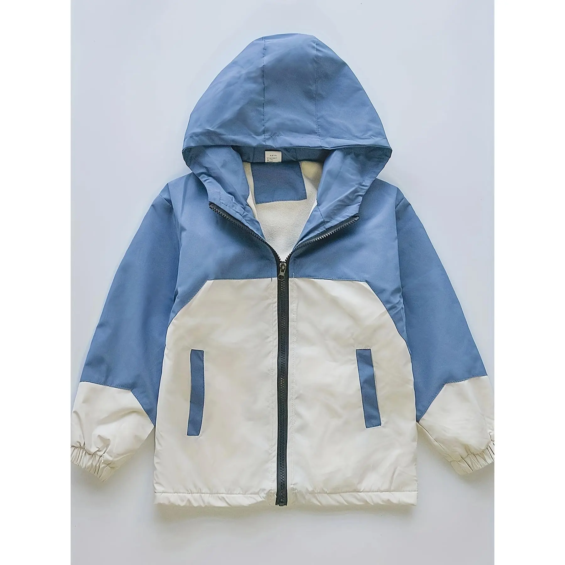 Boys' Colorblock Polyester Windbreaker Jacket, Casual Fleece-Lined Hooded Coat with Full Zip for Ages 4-5Y, 13-14Y, Long Sleeve, Casual Hooded, Everyday Use Products, Full Length, 5-6Y, Trendy Casual Outerwear