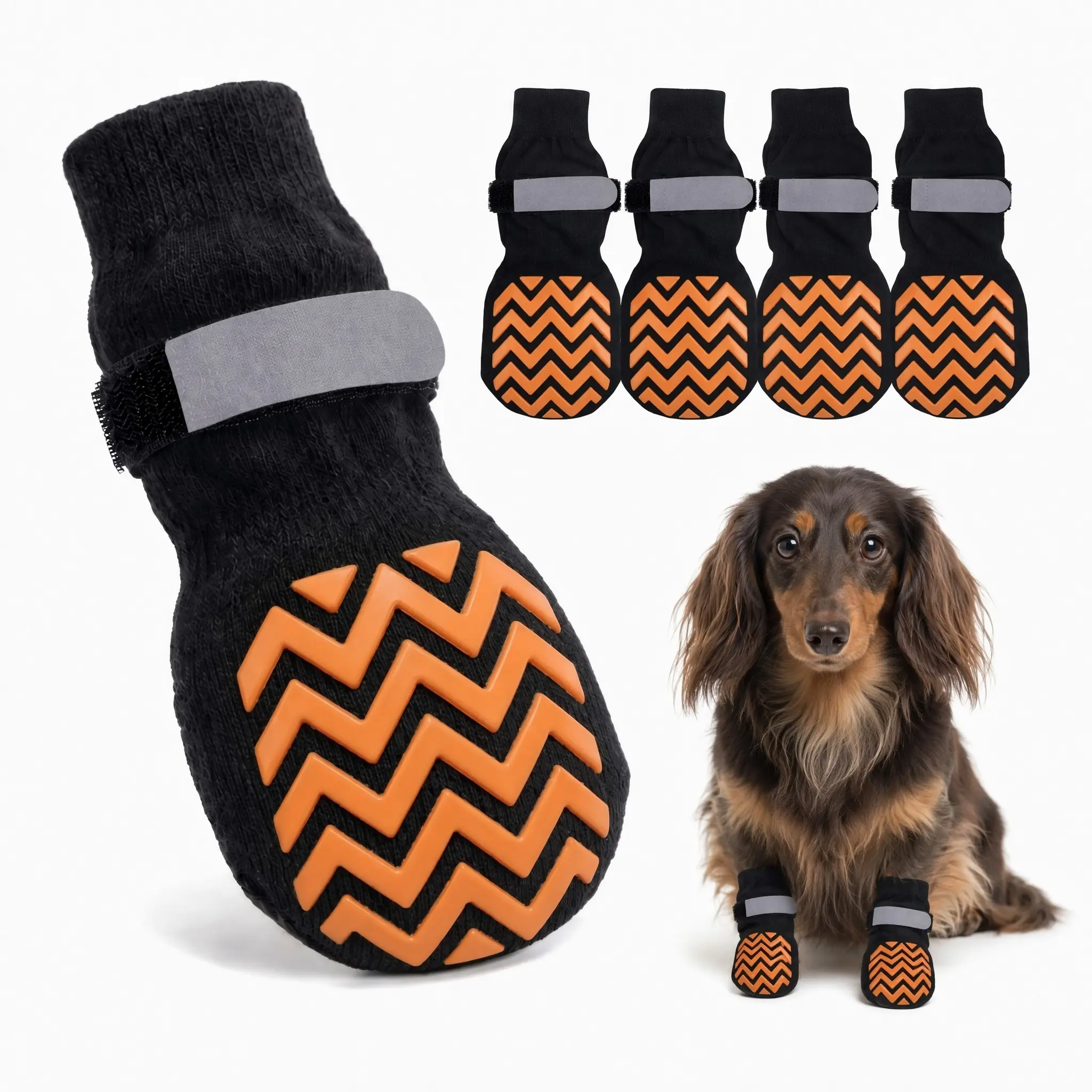 RYNVALE Dog Traction Socks, Set of 4 Spandex Blend Non-Slip Paw Protectors for Small Senior Dogs, Double-Traction for Slip Prevention & Licking Deterrence on Hardwood Floors