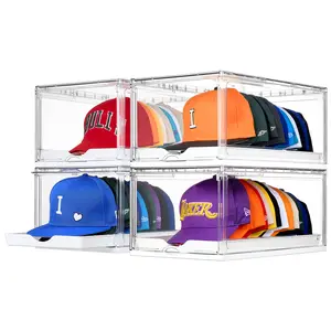 Vtopmart Hat Organizer for Baseball Caps,clothing with Clear Holder Box, Large Cap Storage with Sliding Tray, Stackable Rack Display Case & Magnetic Door