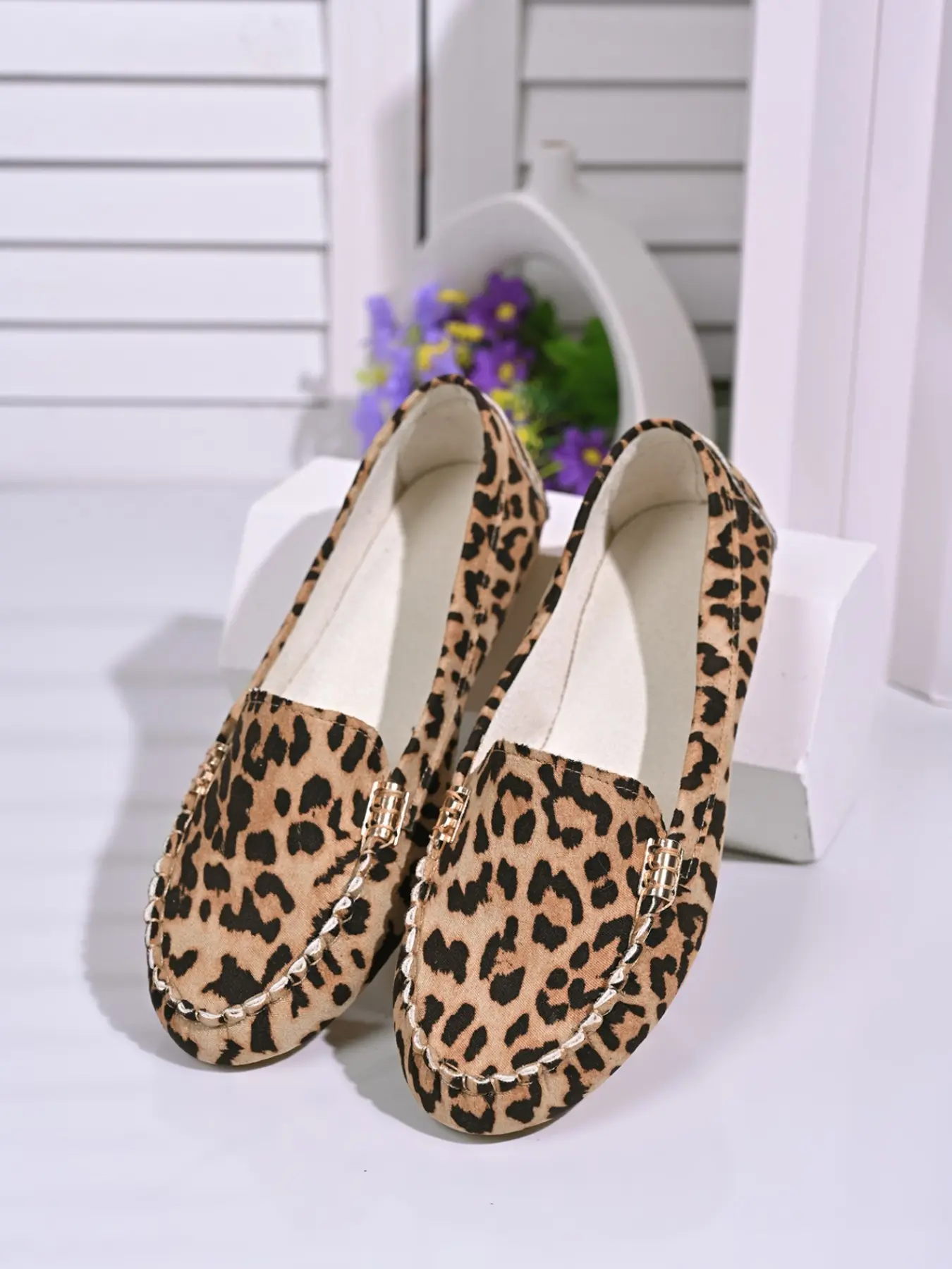Women's Classic Leopard Print Loafers, Affordable Loafers, Soft Sole Flats, Comfortable Flat Casual Shoes, All-Season Slip-On Lazy Shoes, PU Material, Walking Shoes, Footwear