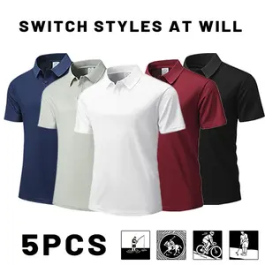 5-Pack Men’s Quick-Dry Polo Shirts – Short-Sleeve Collared Golf Tees, Breathable Casual Tops for Fishing & Cycling