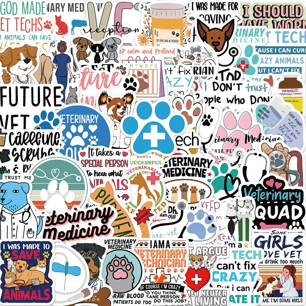 Veterinary Themed Sticker, 1 Set Includes Sticker Cartoon Animal Pattern Decorative Sticker, Waterproof Self Adhesive Decor Paper for Water Bottle & Laptop, Graphic Decal, Animal Scrapbook Decals, Scrapbooking Stickers