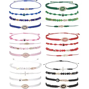 24/12Pcs Mexican Braclets Virgin Mary San Judas Bracelet For Women Red String Evil Eye Green Beads Anklets Jewelry