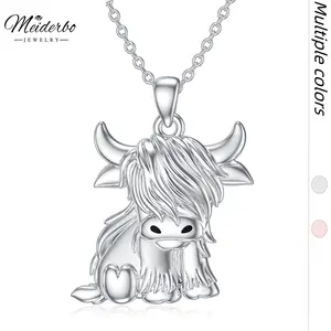 MEIDERBO Jewelry 925 Sterling Silver Cute Yak Plateau Cow Design Pendant Necklace, Animal Pattern Pendant Necklace, Fashion, Birthday Gift, Valentine's Day Gift
