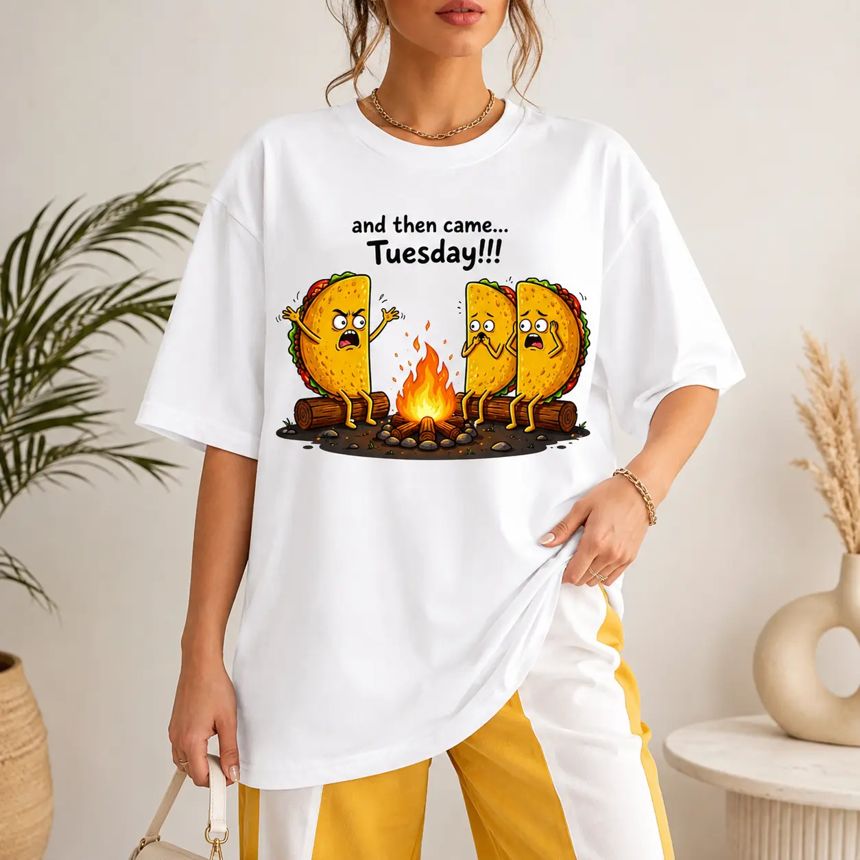 [100% Cotton] And Then Came Tuesday T-Shirt, Funny Taco Tuesday Graphic Tee, Taco Humor Shirt, Cute Food Cartoon Tshirt, Casual Short Sleeve Shirt, Trendy Oversized Tee, Taco Lover Gift For Men Women