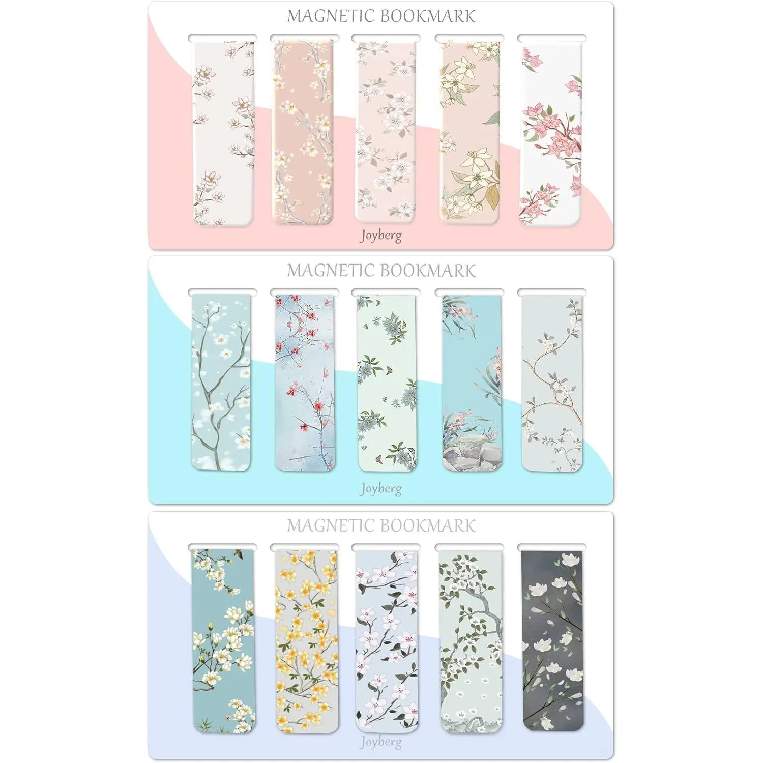 Floral Style Magnetic Bookmarks, 15-Piece Office Stationery Page Markers for Students & Teachers