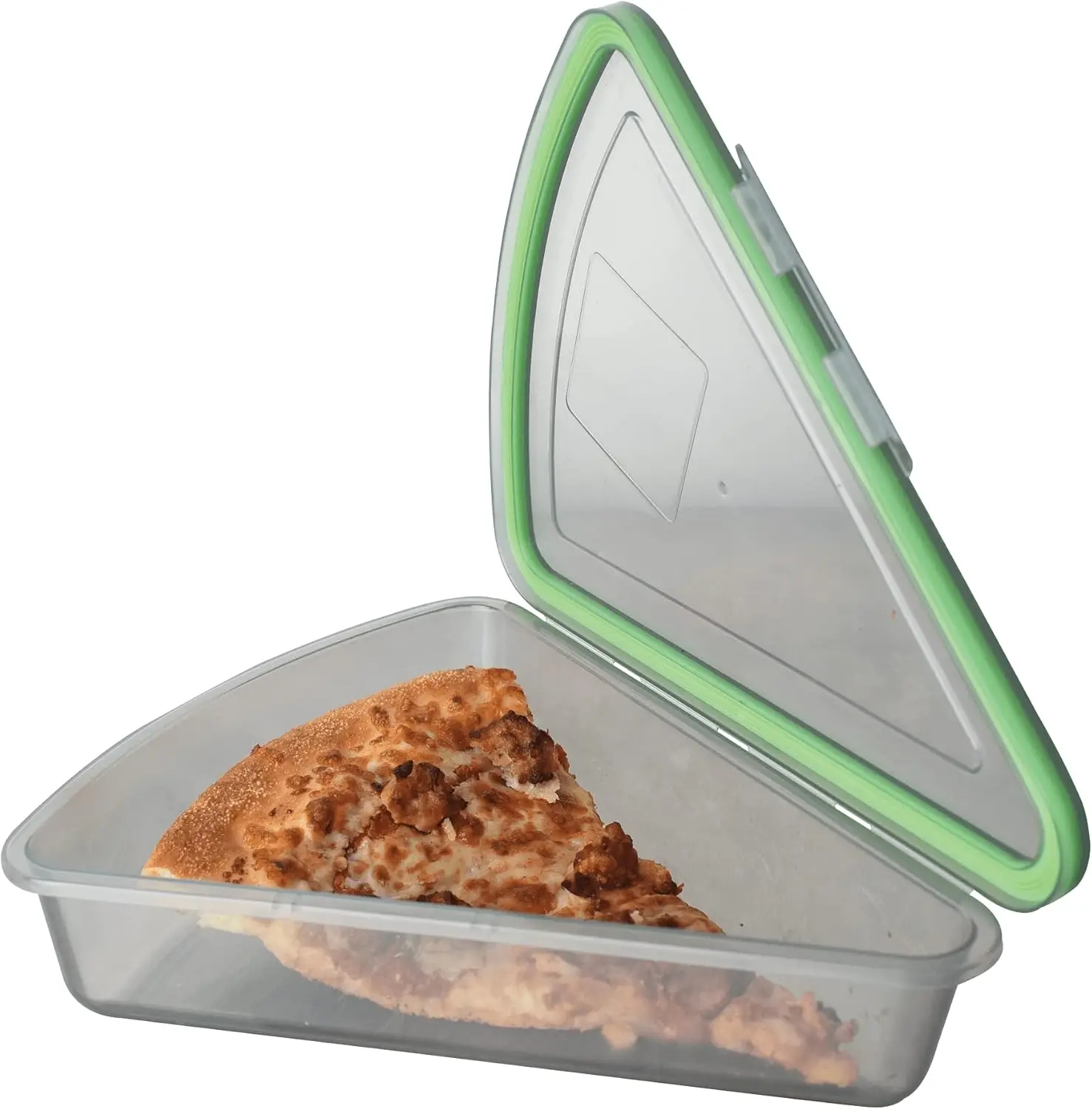 MyGo Container Pizza Slice To-Go Compartment Container, 9-1/4" X 8-1/4" X 2-1/2", Reusable, Microwave Safe, NSF Certified, Smoke/Green