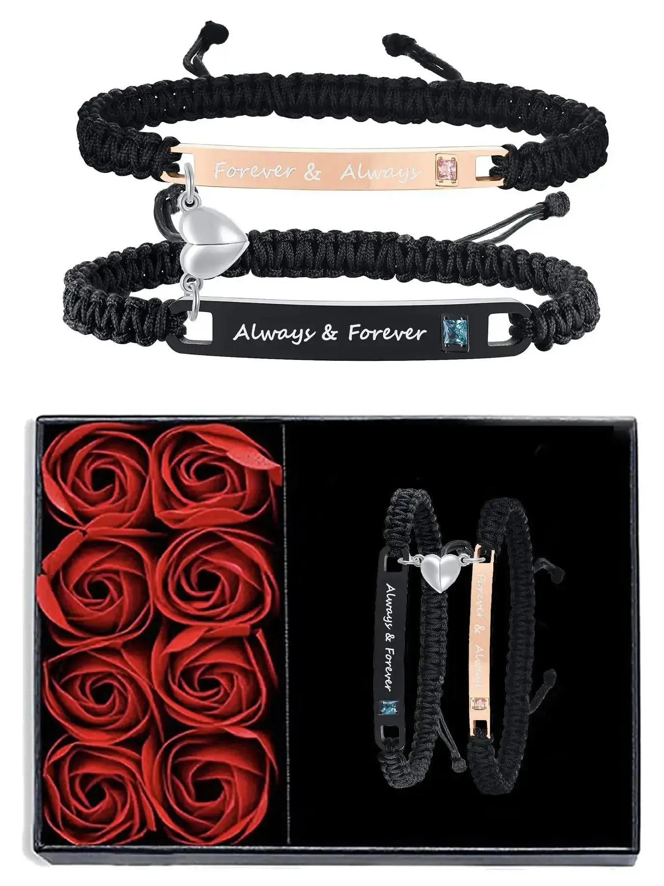 Valentine's Day Gift Set, Personalized Couple Bracelets, Bracelet For Couples, Matching Heart Bracelets, Promise Bangle, Attractive Relationship Band, Unisex Jewelry, Anniversary Present, Gift Box