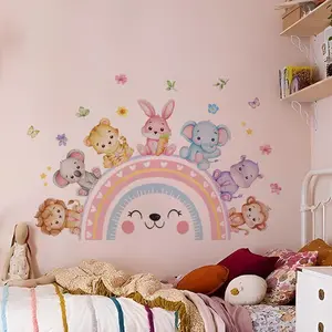 Cartoon Animal Pattern Wall Sticker, Cute Self Adhesive Wall Decal, Wall Art Decorative Sticker for Home Bedroom Living Room