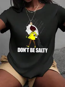 Women's Umbrella Girl Print Round Neck Tee, Fashion Casual Streetwear Crew Neck Short Sleeve T-Shirt for Daily Holiday Vacation Outdoor Wear, Ladies Clothes for All Seasons, Top, Womenswear