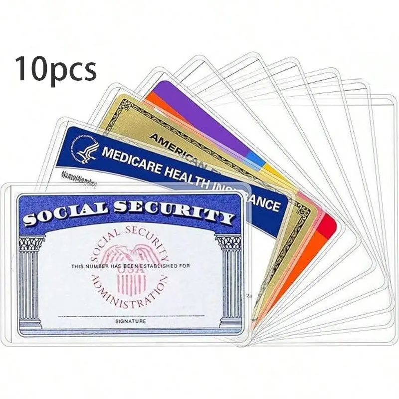 Social Security Card Protective Cover, 10 pcs Transparent PVC Waterproof Plastic Sleeves, Suitable for Healthcare, Social Security, Business, ID & Credit Cards, Office Accessories, Office Gadgets & ID Card Holder