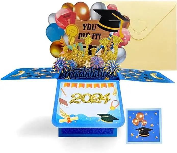 Graduation Pop Up Card Graduation Cards 2024 Congratulations Card 3D Popup Greeting Cards Graduation Gifts Card Box with Note Card and Envelope Celebrate Graduation for High School College Graduates