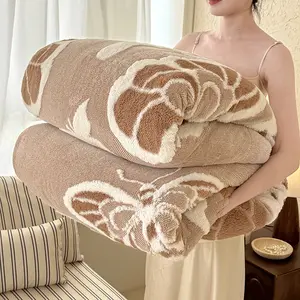 New Style 5D Embossed Butterfly Jacquard, Floral Print Blanket, Thick Warm Lamb Velvet Throw, Cozy Home Nap Blanket, Ideal for Winter