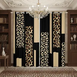 Leopard Print Blackout Curtains Beige Brown Stripes Cheetah Curtains African Wild Animal Skin Pattern Window Treatments Geometric Modern Abstract Drapes 2 Panels