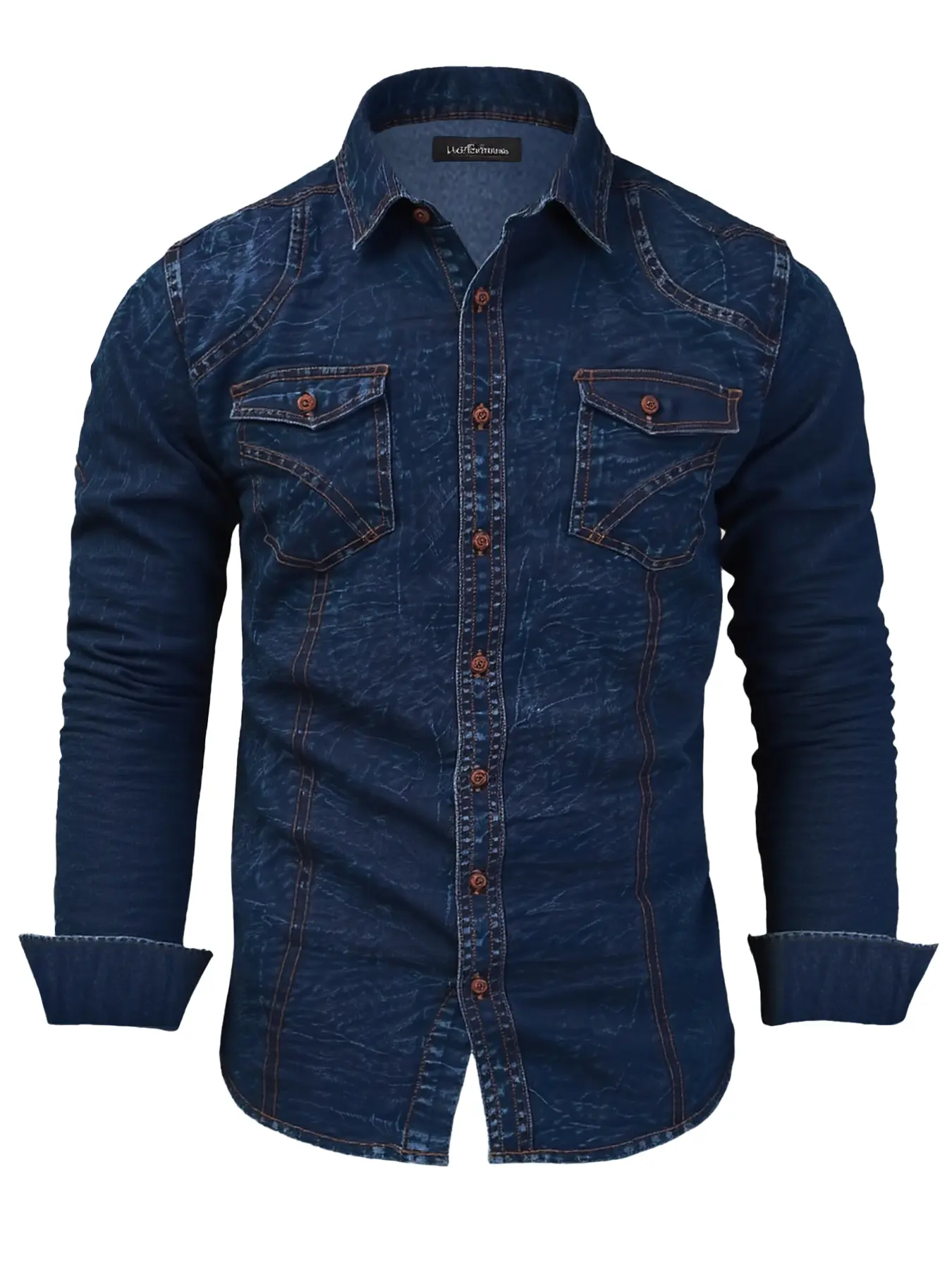 Men's Plain Denim Collared Button-Up Shirt - Soft Premium Long Sleeve Casual Top for Everyday Menswear, Collared Button-Up Long-Sleeve Casual Shirts, Stylish