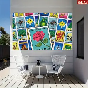 2D Flat Banner, 1pc Backdrop Featuring Mexican Loteria Cards for Themed Parties, Ideal for Holiday Celebrations, Home Decoration, And Studio Props. Measures, Made of Polyester