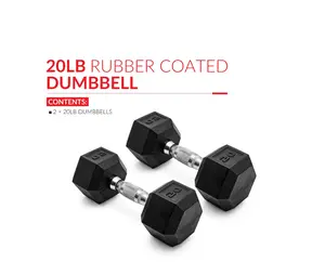 20lb Coated Rubber Hex Dumbbell Pair - No-Roll Design, Ergonomic Steel Handle, Durable Coating for Fitness Weight Training & Weight Lifting