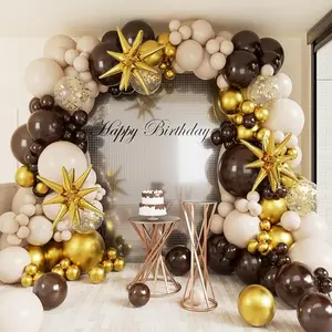 Brown and Gold Balloon Garland Arch Kit,146Pcs Brown Balloon Sand White Balloon Gold Confetti Balloon for Graduation Birthday Wedding Party Decorations,summervibes