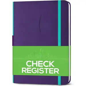 Check Register - Accounting Ledger Log Book for Income & Expenses - Transaction Checkbook for Small Business - Checking Account Notebook for Financial Transactions - A5, Hardcover, Purple