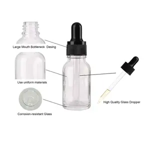 Glass Essential Oil Dropper Bottles, 5ML-30ML Transparent Empty Cosmetic Bottles Reusable Refillable Design Perfume Dispenser, Perfume Refill Bottle, Travel Sample Containers, Multiple Sizes Available
