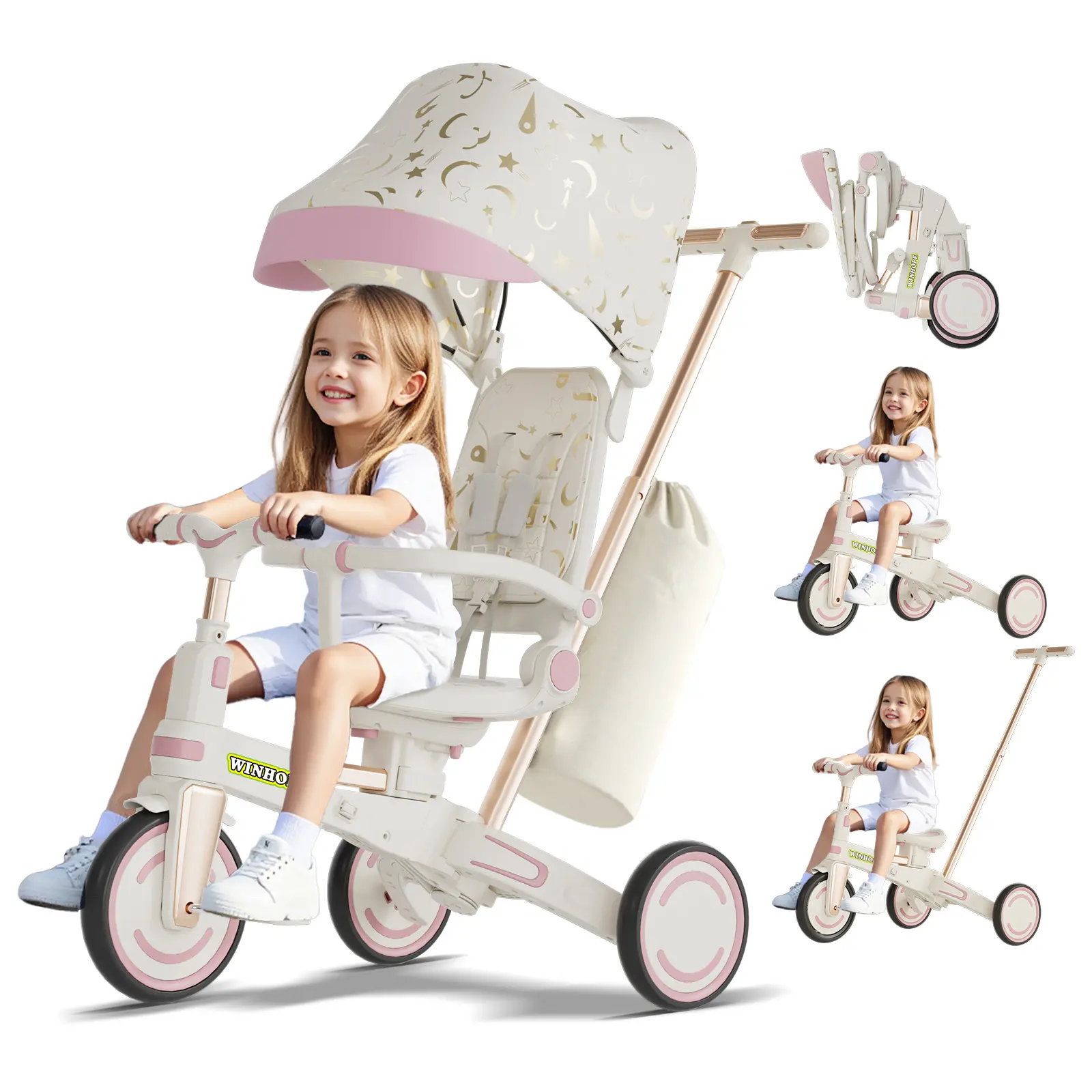 Winhope 9-in-1 | Multifunctional tricycle for babies aged 1–6 years, anti-tipover, foldable, quiet, shock-absorbing