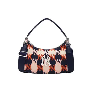 Women's MLB Monogram New York Yankees Crossbody Bag - Crossbody Purses with Zipper Closure, Navy Blue