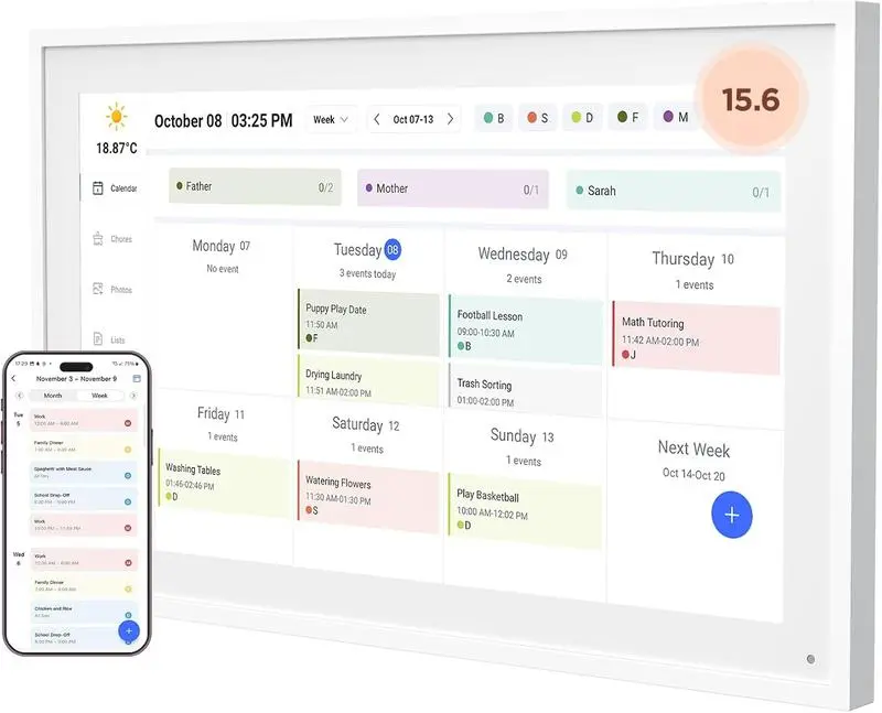 Calendar: 15-inch Wall Planner Digital Calendar & Chore Chart, Smart Touchscreen Interactive Display for Family Schedules – Wall Mount Included, Great for Organizing Your 2025 Calendar