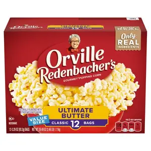 Halal Crunchy Ultimate Butter Flavor Microwave Popcorn Snack, Value Size, 3g Fiber Per Serving, 3.29oz, 12 Bags