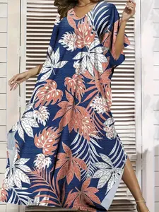 Women's Summer Boho Bohemian Style Loose Fit Dress, Casual Split Side Slit Long Dress, Half Sleeve Ethnic Pattern, 23 Prints Available, Womenswear Lady, Casual Boho Chic
