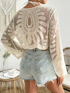 Women's Long Sleeve Cover Up Top, Boho Top for Beach Vacation, Ladies Clothes for All Seasons, Swimsuit Coverup, Swimwear Coverups