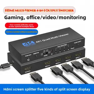 HDMI Multi-Viewer4X1.4-in-1 output HDMI switcher with remote control, supports 4K30Hz, 5 viewing modes,compatible with security cameras Dvd Black Game