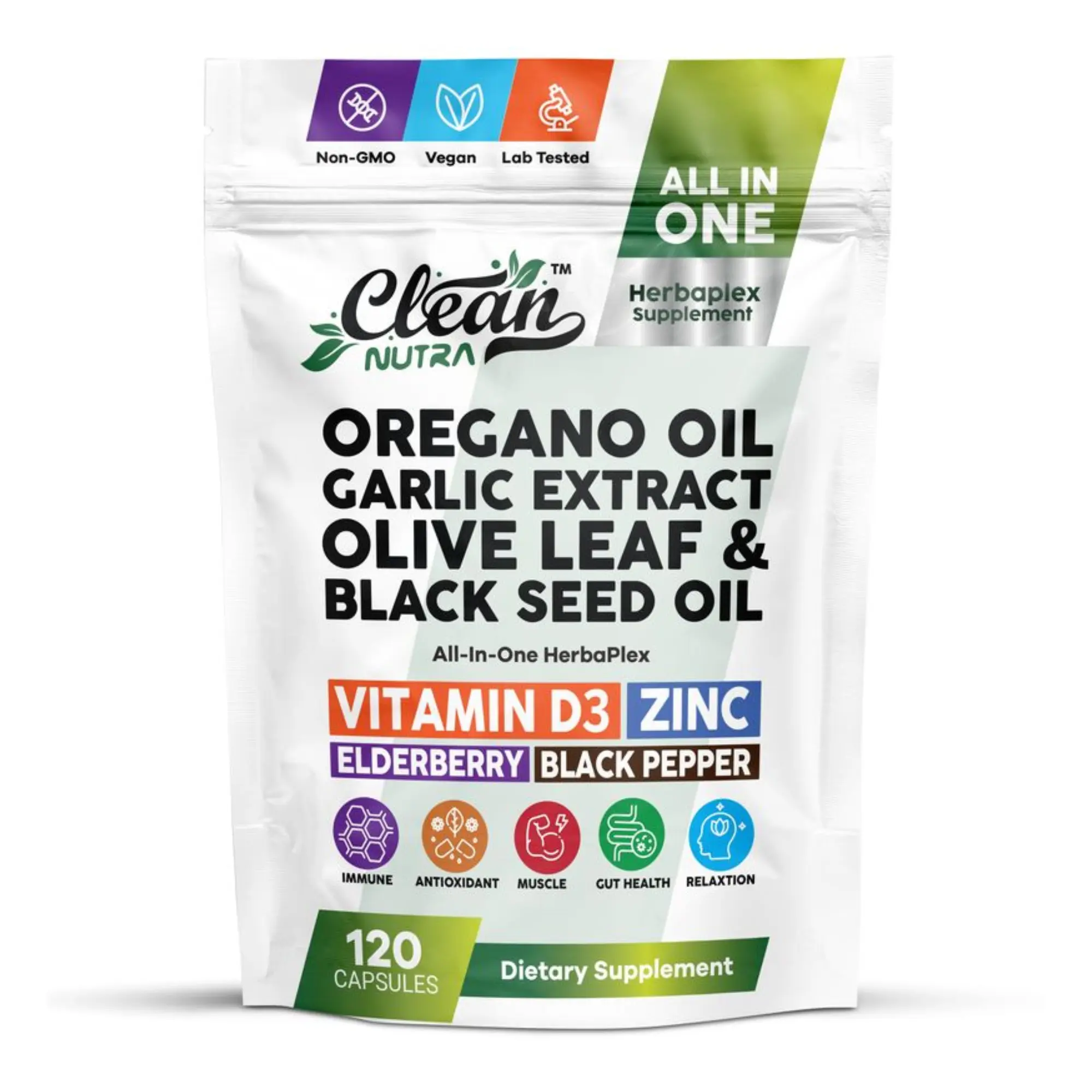 Clean Nutra Oregano Oil, Garlic Extract & Black Seed Oil for Immune & Wellness Support - HerbaPlex