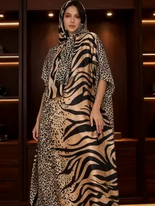 1 Dress+1 Scarf，Women's Leopard Print Scarf Dress Set, Elegant Loose-Fit Woven Fabric, Spring Summer Beach Vacation, All Seasons Casual Wear