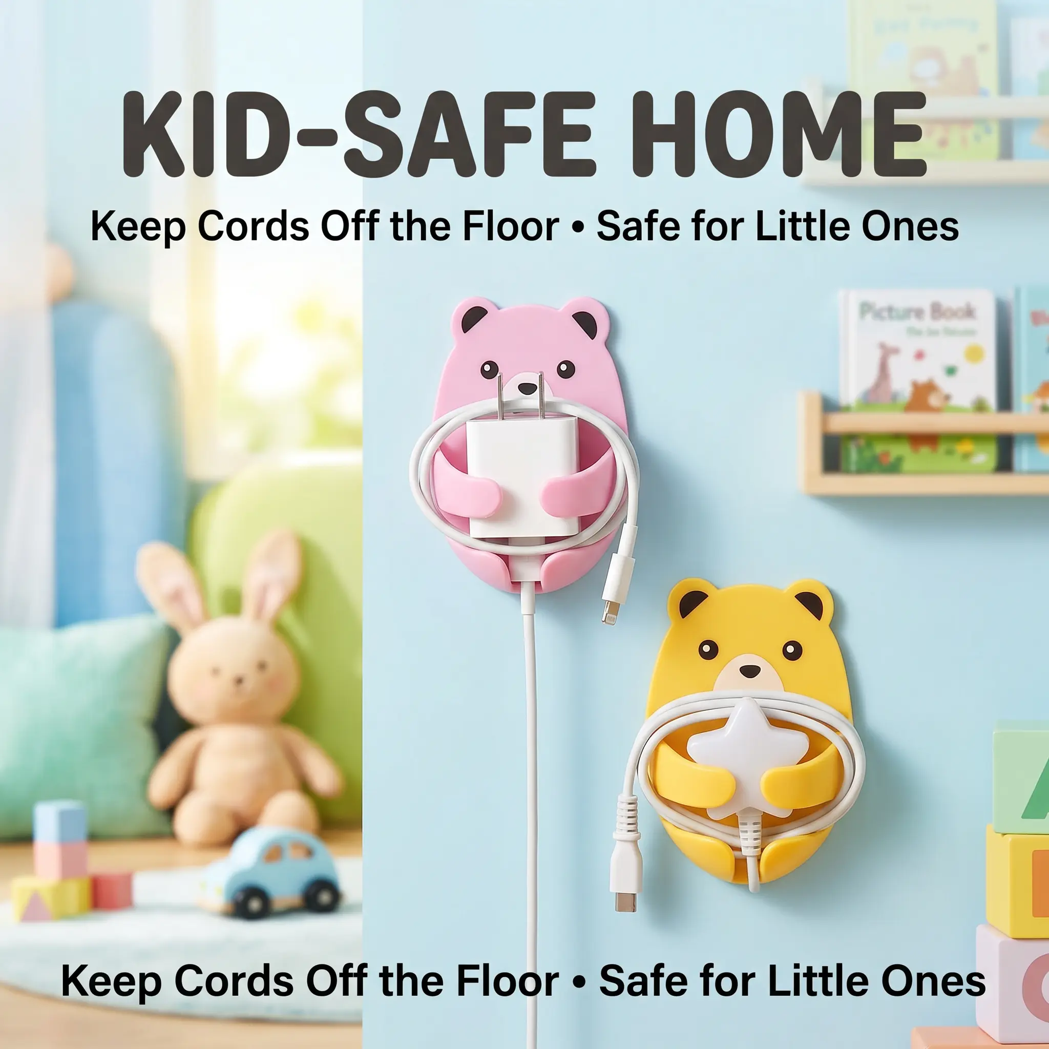 Multi Functional Hooks, 4 Counts/set Cartoon Hug Bear Non Drilling Adhesive Hook, Plug Hook, Power Socket Holder, Kitchen Bear Plug Storage Hook Wall