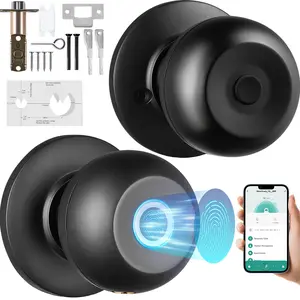 fathersdaygift VEVOR Smart Door Knob, Biometric Door Lock Bluetooth Smart Lock, Fingerprint Smart Lock with APP Control, Easy Installation Door Lock, for Home Bedrooms, Cloakroom, Hotels, Apartments Offices, Black