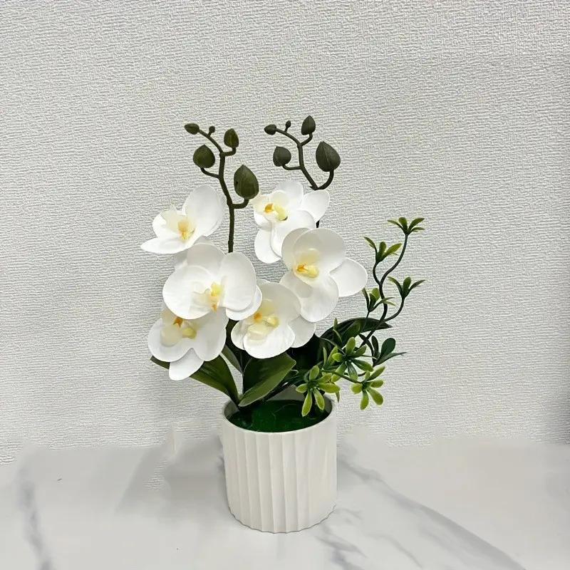 Artificial Orchid Potted Plant, Lifelike Faux Orchid, Decorative Artificial Flower for Home & Office, Decorative Flowers, Fake Plants, Home Decor Supplies, Artificial Flower Decorations