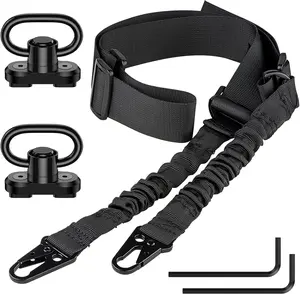 Elastic Cord 2-Point Sling Nylon Two Point Sling Adjustable Length Sling Strap with 2 Pack Sling Swivel & Opening Spring Hooks for Hunting